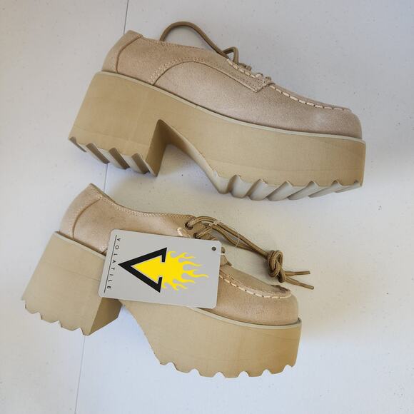 VOLATILE Shag Tan Suede Chunky Platform Oxfords Shoes Women's U.S. size 7 NWT - Picture 3 of 5